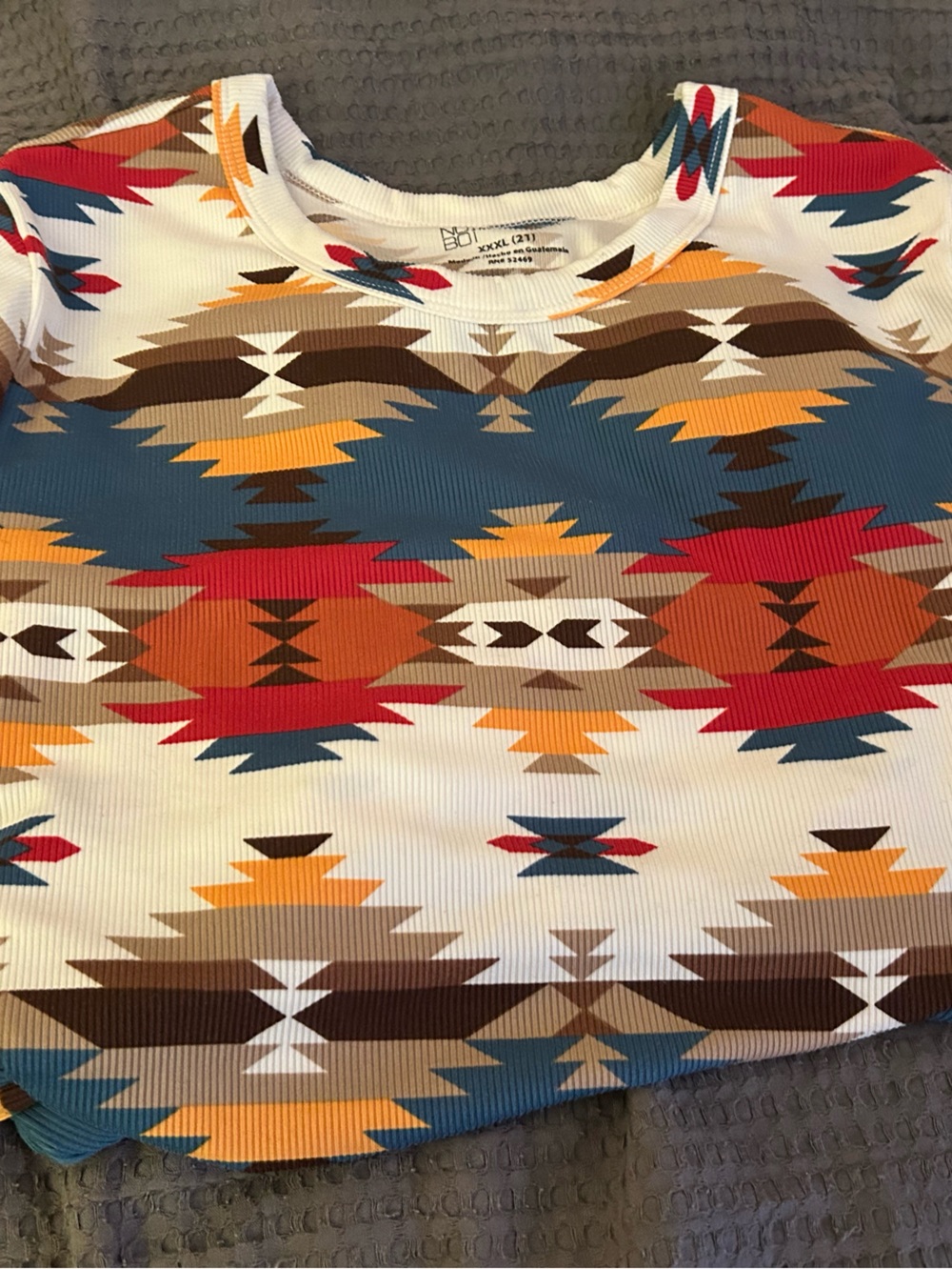 No Boundaries Long Sleeve Aztec Tee - Teal, Rust, Mustard, Brown, White